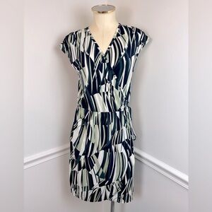 BANANA REPUBLIC Green, White & Navy Geometric Lightweight Wrap Dress | Size Med